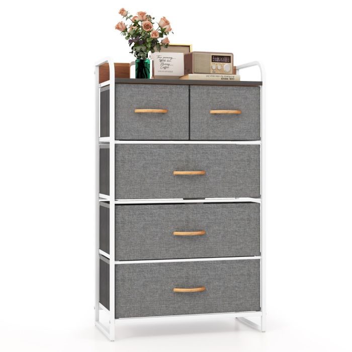 LEAF Grey Chest of Drawers - Medium-sized, 5 Drawers