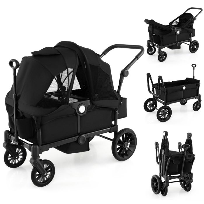 FROSTORIA Wagon Stroller for 2 Kids with Adjustable Handle and Removable Canopy-Black