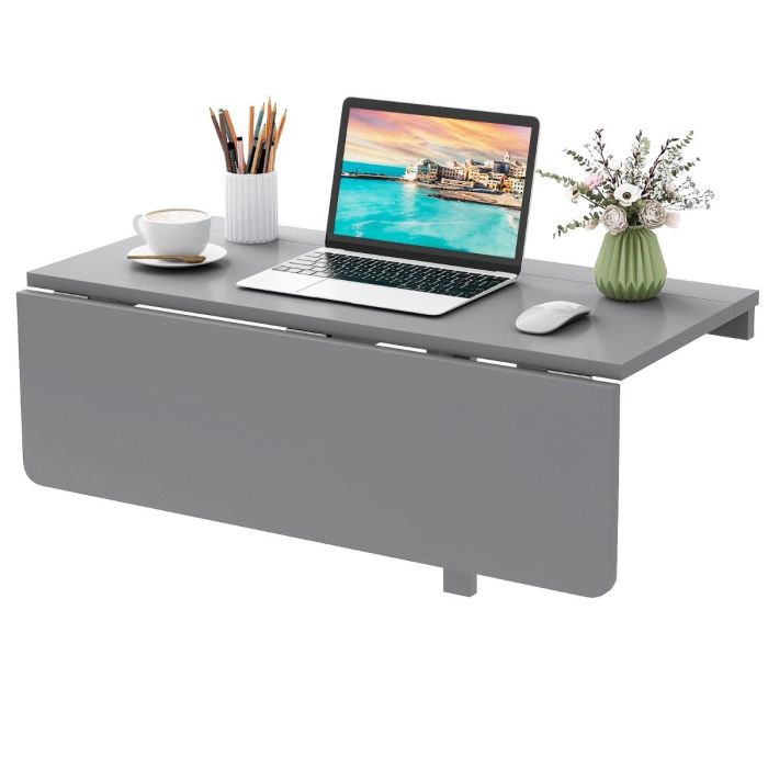 EMBERSPELL 80 x 60 cm Wall Mounted Folding Table Drop-Leaf Floating Writing Desk-Grey