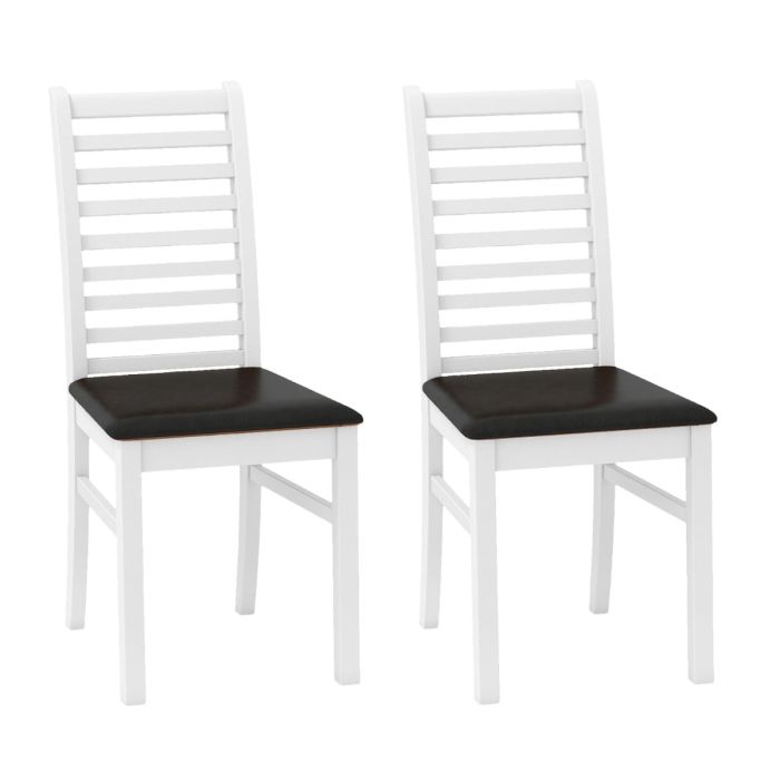 Wooden Dining Chair Set of 2 with Rubber Wood Legs and Padded Seat-Black & White