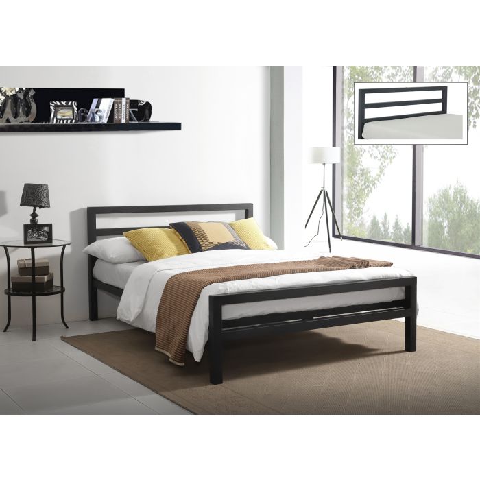 Double Bed - CITRANO 4ft6 Metal Bed Charcoal Black