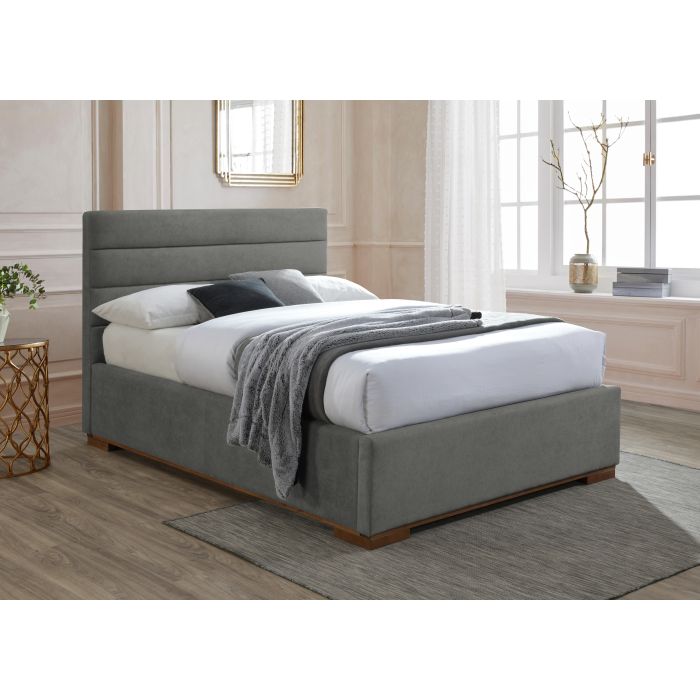 Double Bed - MAYTON Ottoman 4ft6 Fabric Bed Light Grey