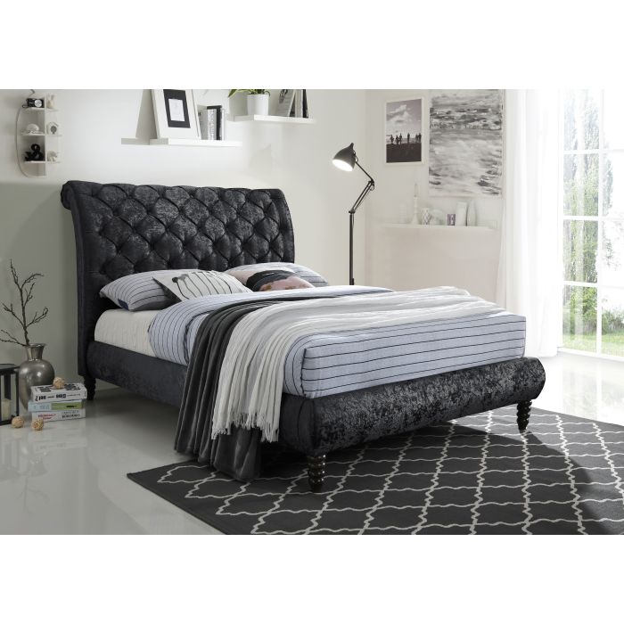 Double Bed - VENOVIA 4ft6 Fabric Bed Black