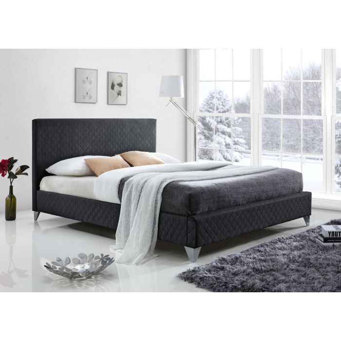 Kingsize Bed - BROXLEY 5ft Fabric Bed Dark Grey