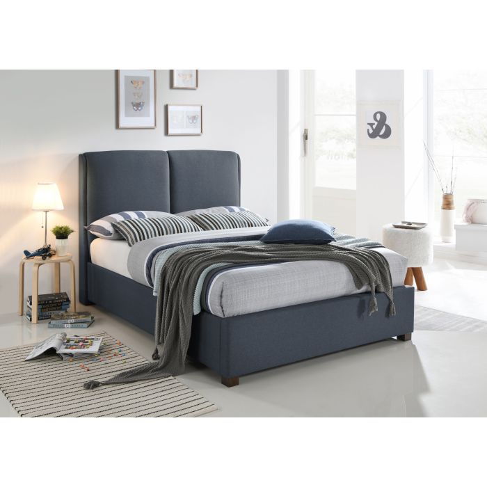 Double Bed - OMEGA 4ft6 Fabric Bed Dark Grey