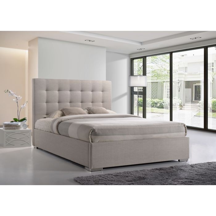 Kingsize Bed - NEVONA 5ft Fabric Bed Sand