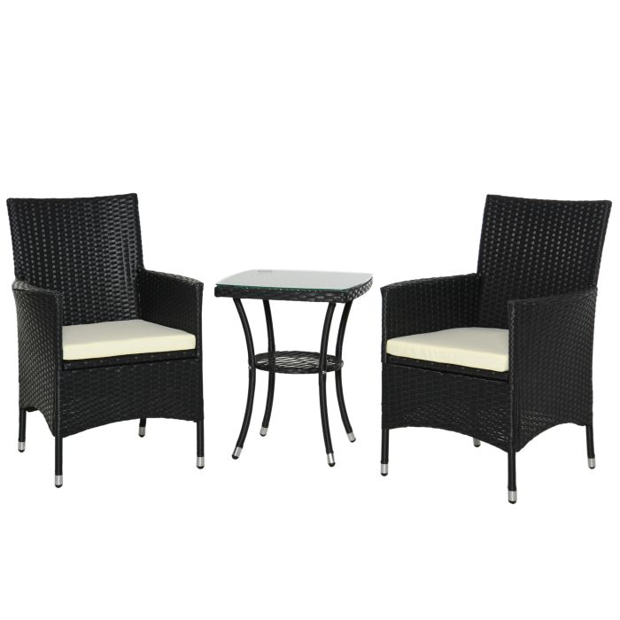 Garden Outdoor Rattan Furniture Bistro Set 3 PCs Patio Weave Companion Chair Table Set Conservatory (Black)