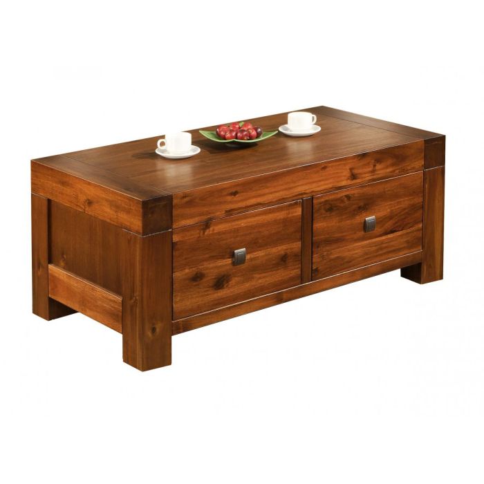Berkeley Classic Dark Brown Coffee Table with 2 Drawer in Acacia Solid Wood