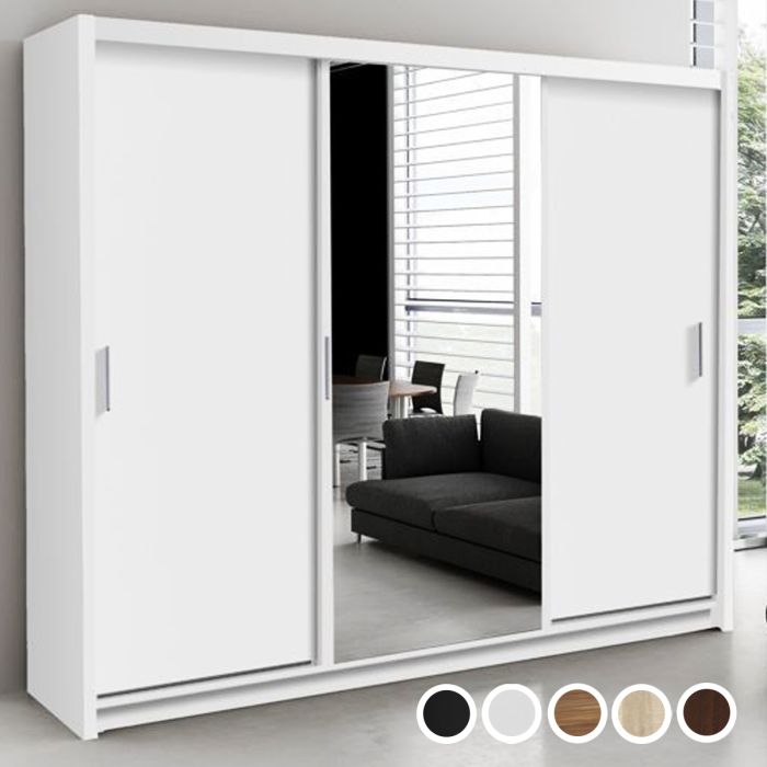 Monaco Mirrored Sliding Door Wardrobe - Black White Wenge Oak Walnut