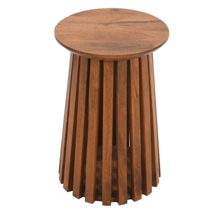 Classic Design Slatted Mango Wood Side Table - Natural Wood Finish