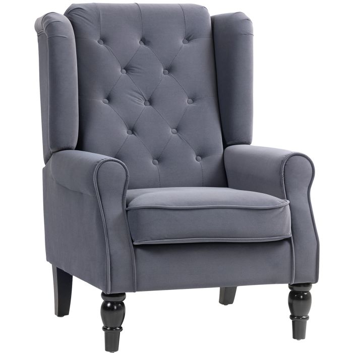 HERON Wingback Accent Chair Retro Upholstered Button Tufted Charcoal Grey