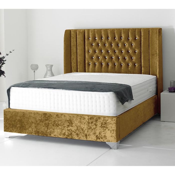 Alexis Plush Velvet Bed - Mustard in 5 Sizes