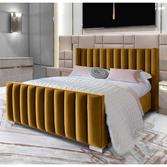 Melina Plush Velvet Bed - Mustard in 5 Sizes