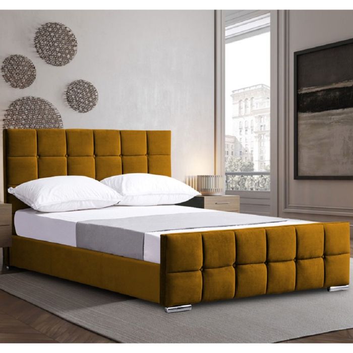 Minsa Plush Velvet Bed - Mustard in 5 Sizes