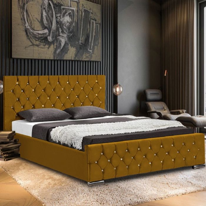 Prima Plush Velvet Bed - Mustard in 5 Sizes