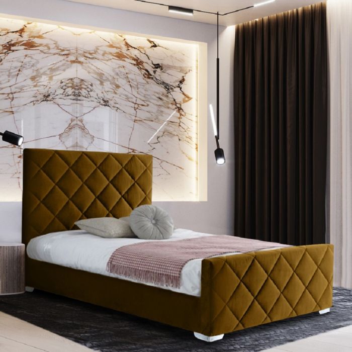 Esana Plush Velvet Bed - Mustard in 5 Sizes