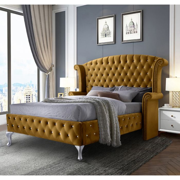 President Plush Velvet Bed - Mustard in 5 Sizes