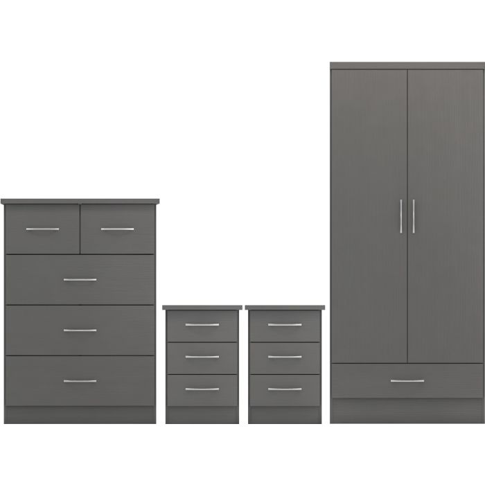 Wardrobe Set - NEWBIGGIN 2 Door Bedroom Set 3D Effect Grey 78cm
