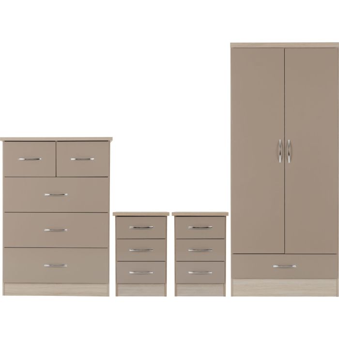 Wardrobe Set - NEWBIGGIN 2 Door Bedroom Set Oyster Gloss Light Oak Effect Veneer 78cm