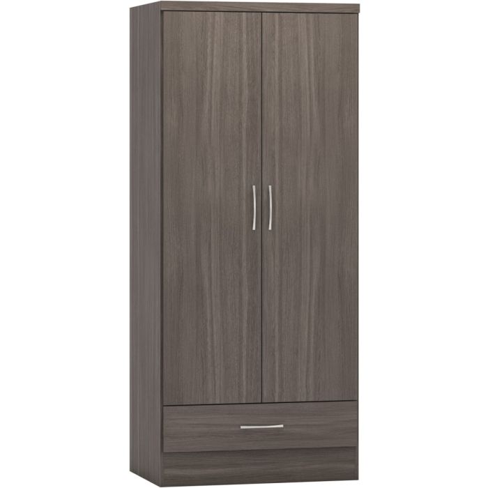Wardrobe - NEWBIGGIN 2 Door Wardrobe Black Wood Grain 78cm