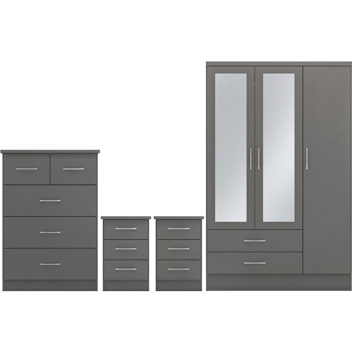 Wardrobe Set - NEWBIGGIN 3 Door Bedroom Set 3D Effect Grey 116cm