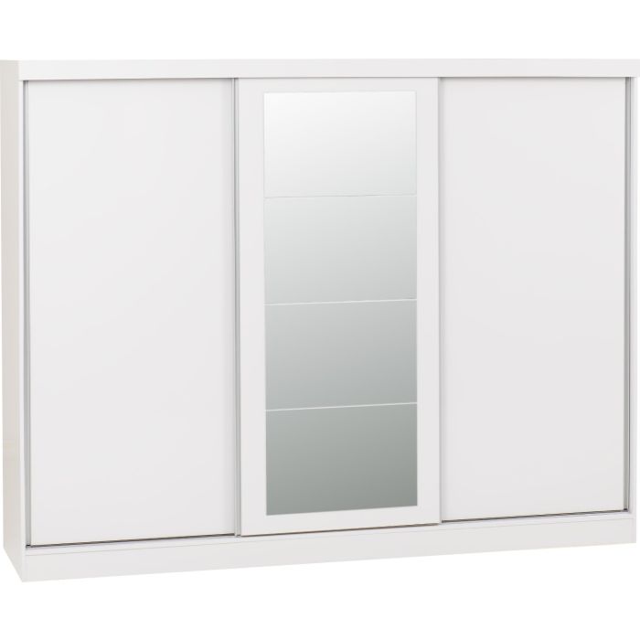 Sliding Wardrobe - NEWBIGGIN 3 Door Mirrored Wardrobe White 242.5cm