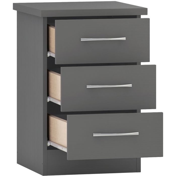 Nevada 3 Drawer Bedside - 3D Effect Grey
