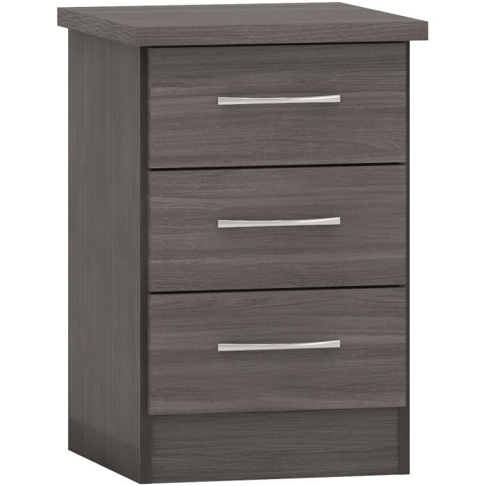 Nevada 3 Drawer Bedside - Black Wood Grain