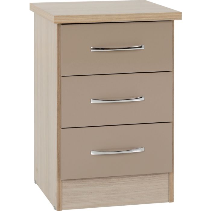 Nevada 3 Drawer Bedside - Oyster Gloss Light Oak Effect Veneer