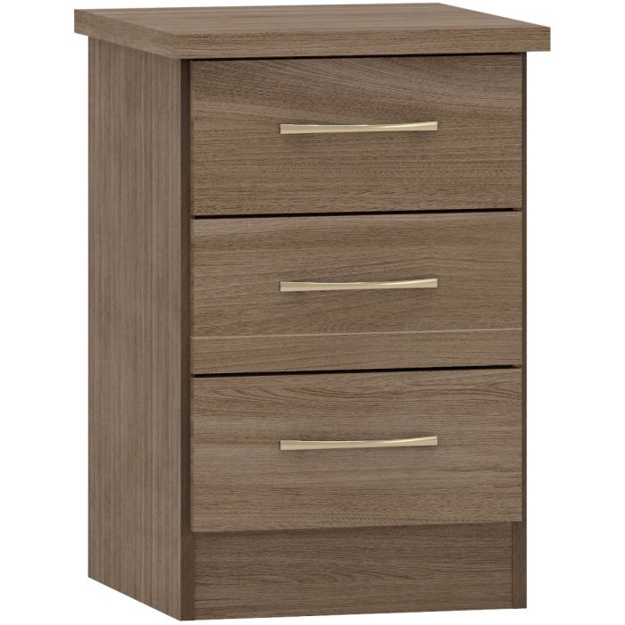 Nevada 3 Drawer Bedside - Rustic Oak Effect