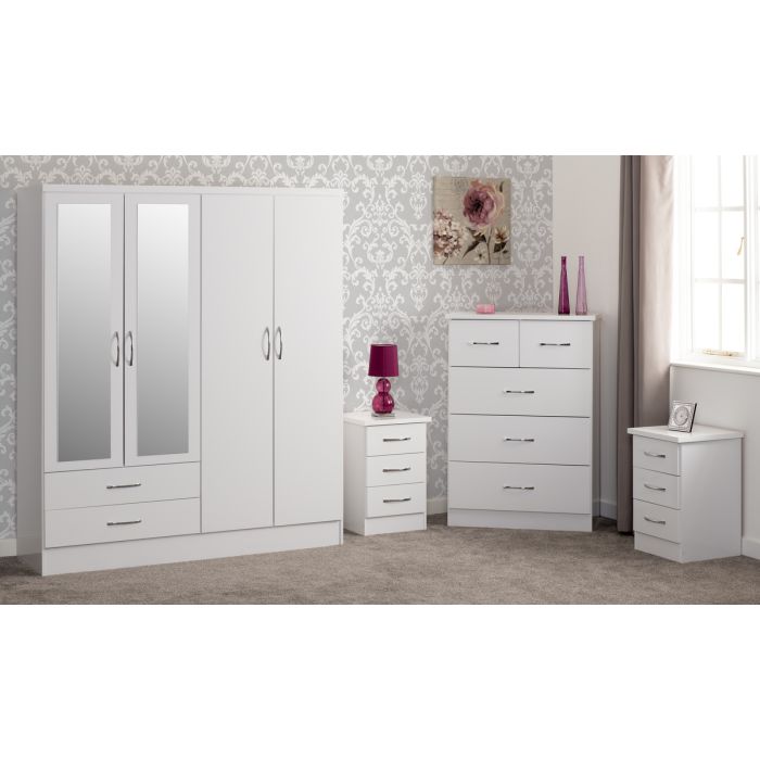 Wardrobe Set - NEWBIGGIN 4 Door Bedroom Set White Gloss 154cm