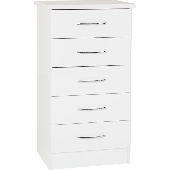 White Chest of Drawers - NEWBIGGIN Tallboy Small Chest  5 Drawers