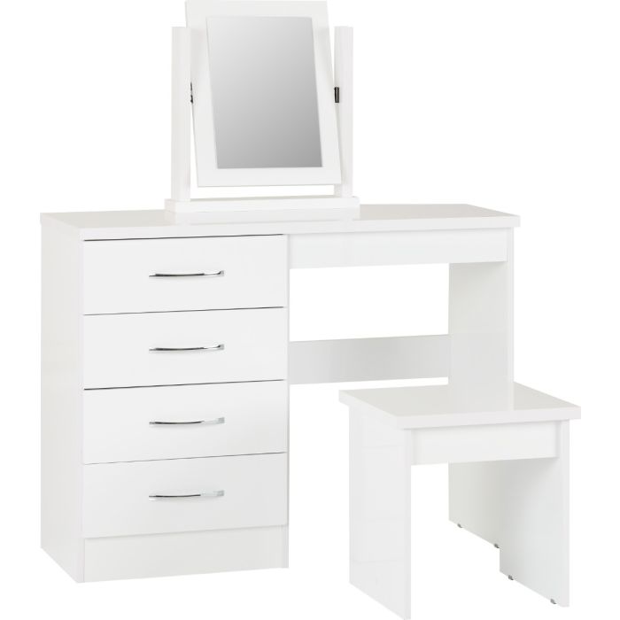 Nevada 4 Drawer Dressing Table Set - White Gloss