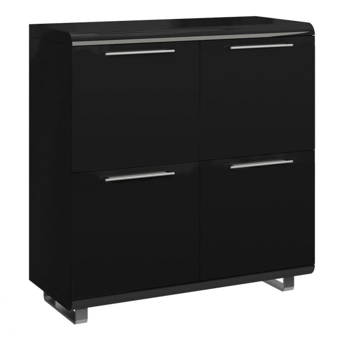 Modern Nauvoo Small 4 Doors Sideboard with Sleek Metal Grey Legs in White High Gloss Finish