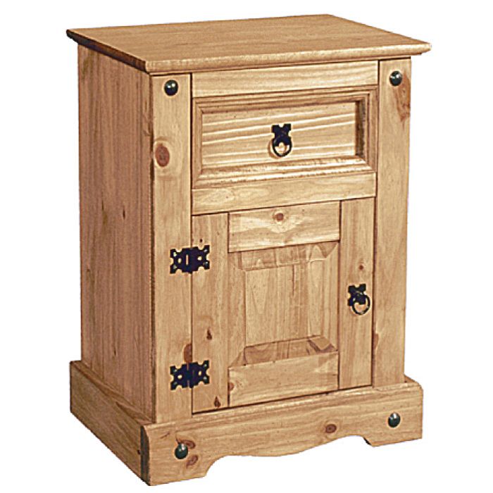 Bedside Table - WALTHAM 1 Drawer 1 Door Nightstand Distressed Solid Waxed Light Pine 52cm