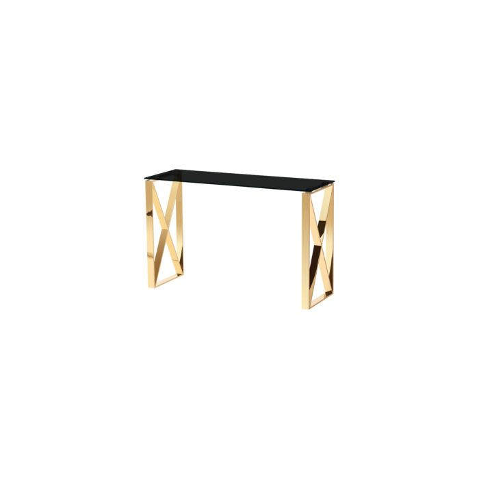 Modern Mishawaka Black Glass Top Console Table with Stylish Metal Frame in Gold