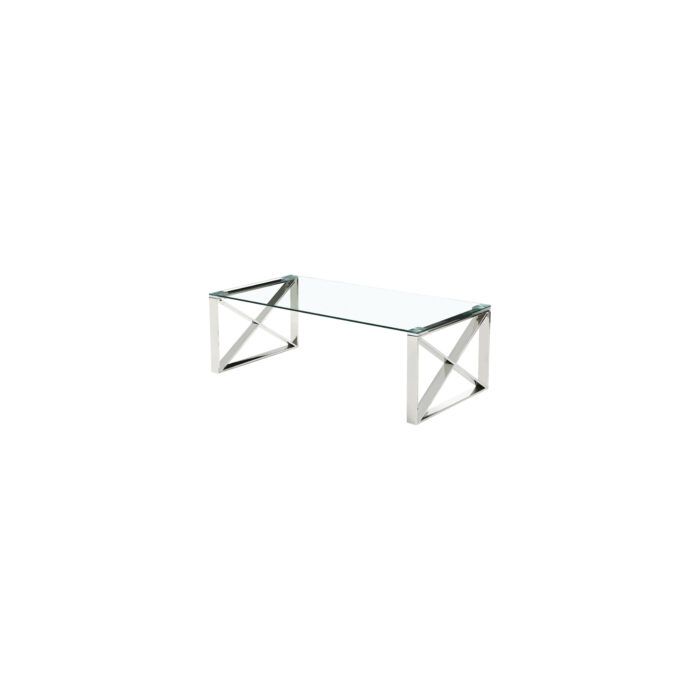 Modern Mishawaka Clear Glass Top Coffee Table with Stylish Metal Frame in Silver