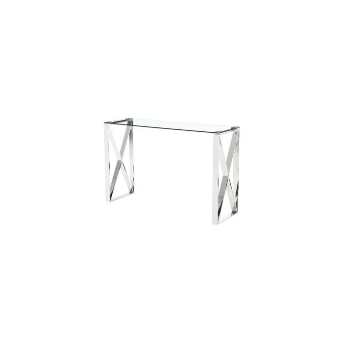 Modern Mishawaka Clear Glass Top Console Table with Stylish Metal Frame in Silver