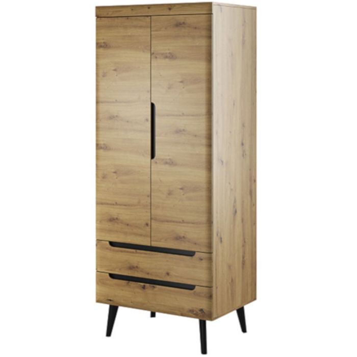 Serie 2 Door Wardrobe Oak Artisan with Black Decor Legs