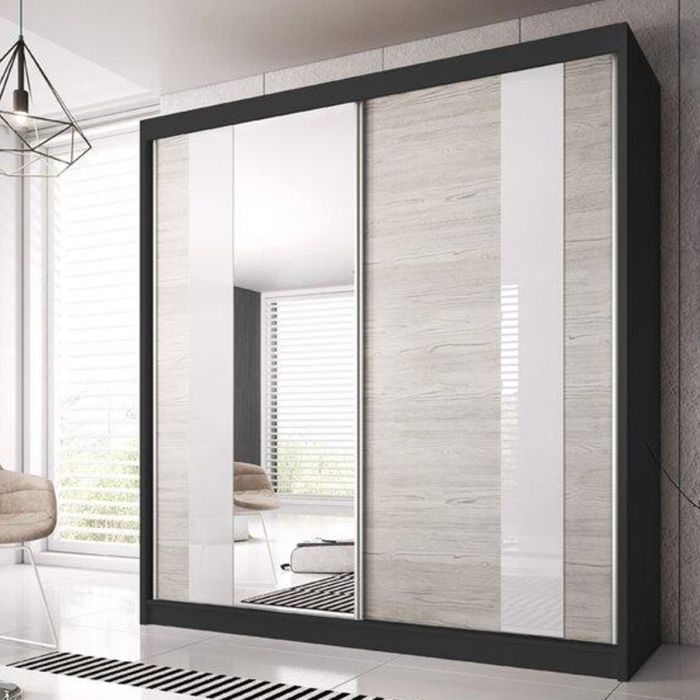 Malta-32 Sliding Mirror Door Wardrobe 233cm - Black Matt