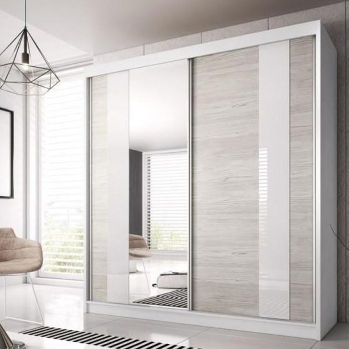 Malta-32 Sliding Mirror Door Wardrobe 233cm - White Matt