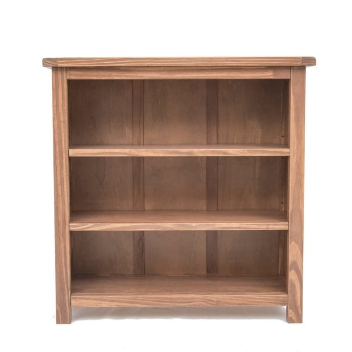 3 Tier Low Wide Bookcase Adjustable Shelves Wood Unit - Dark Oak