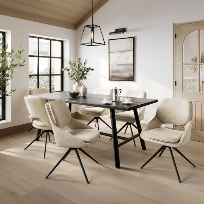 EDIRO Fabric Dining Chair with Swivel Base - Off White