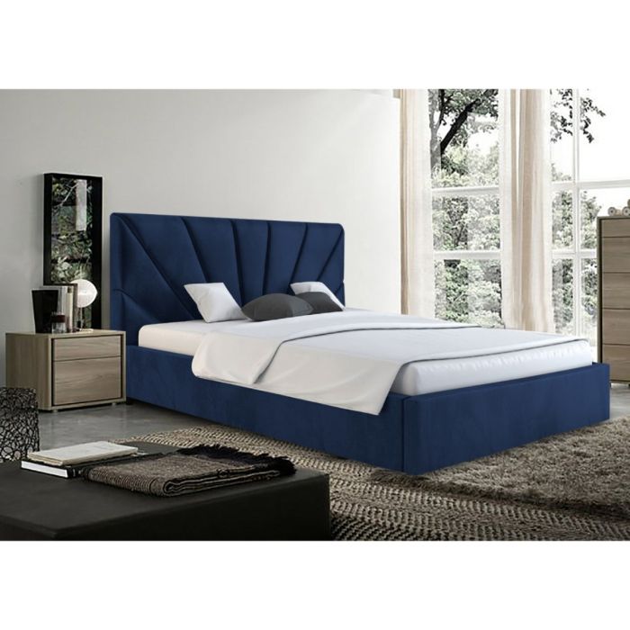 Hamini Plush Velvet Fabric Bed, Blue Colour - 5 Sizes