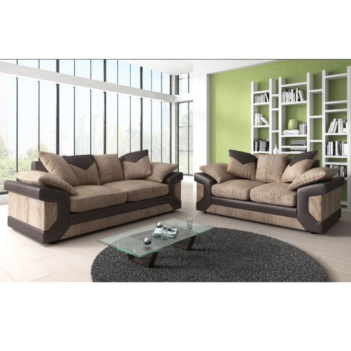 Stirling High Quality Upholstery Fabric Chrome Feet 2 Seater and 3 Seater Sofa Set - Beige and Brown
