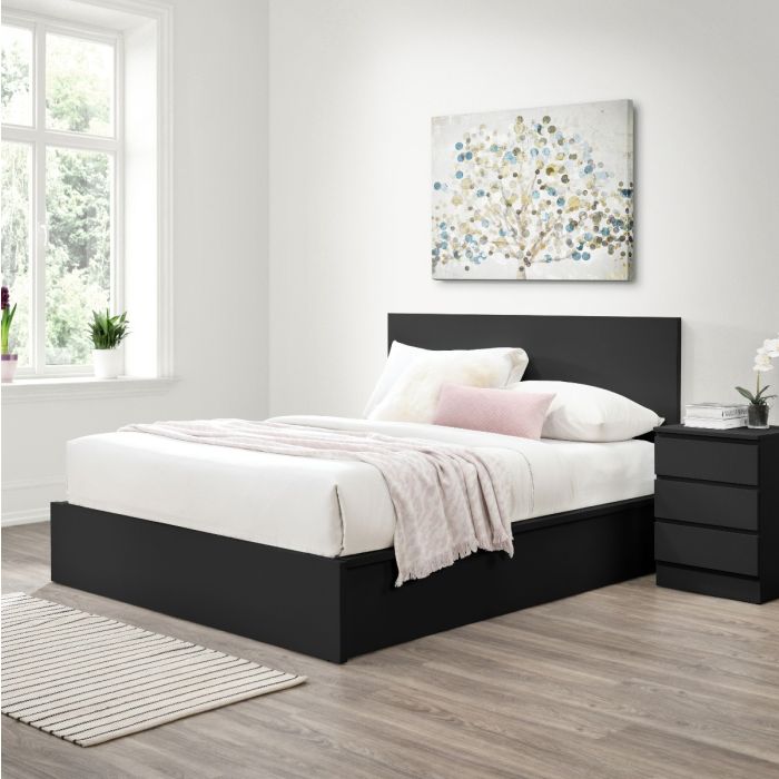 Modern Streamlined Design Oslo Ottoman Black Bed - Standard Double 4ft6