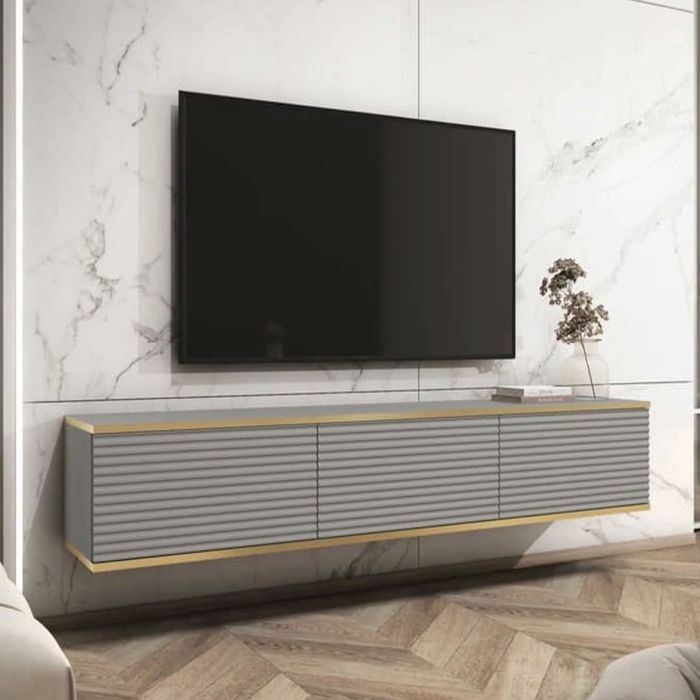 Obsidian Zenyx Floating TV Cabinet with 3 Doors - Grey