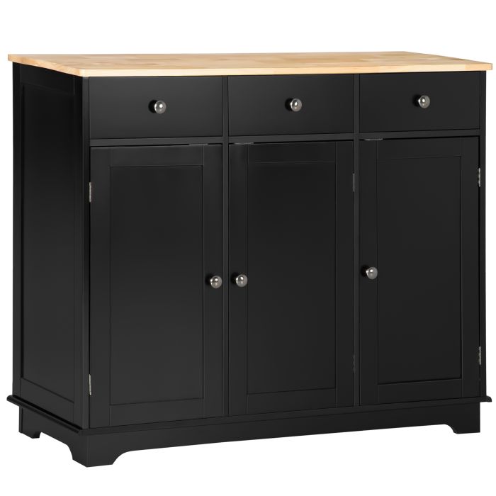 HERON Sideboard with Rubberwood Top and Adjustable Shelves Black