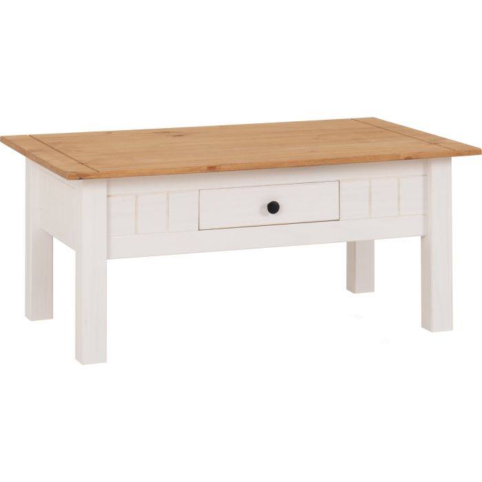 Panama 1 Drawer Coffee Table - White Natural Wax