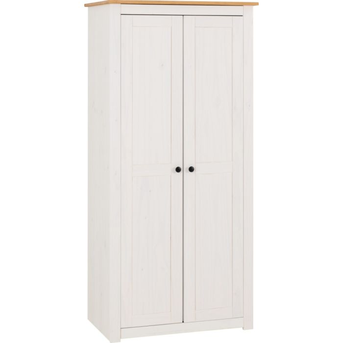 Wardrobe - PRESTON 2 Door Wardrobe White Natural Wax 80cm